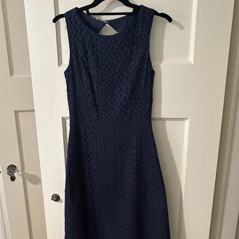 Issa navy eyelet A-line sundress with back cutout - size 4